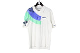 Vintage Adidas Polo T-Shirt Medium white multicolor tennis court 90's tee cotton retro shirt