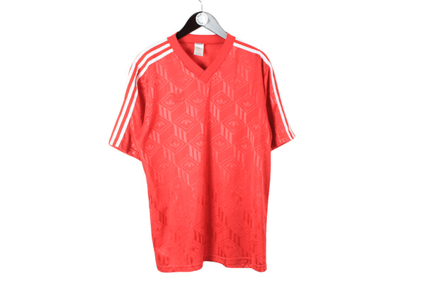 Vintage Adidas T-Shirt Large size men's sport jersey short sleeve sport wear summer athletic tee red bright v-neck top retro 90's football wear