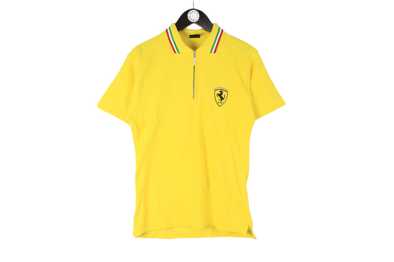 Vintage Ferrari Polo T-Shirt Small yellow small logo 1999 retro style 1/4 zip shirt