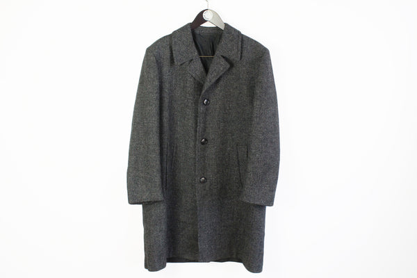 Vintage Harris Tweed Coat XLarge gray 3 buttons 90's jacket wool 
