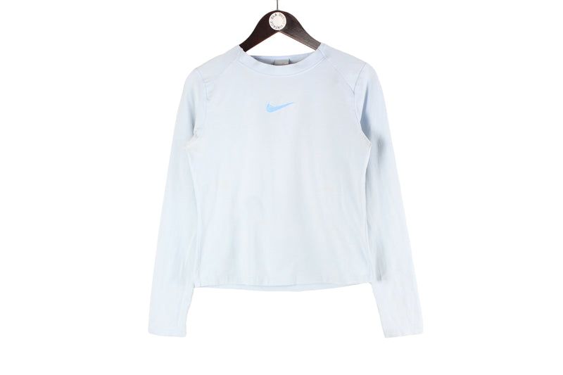 Vintage Nike Sweatshirt Women's Small blue small center swoosh logo crewneck 90s