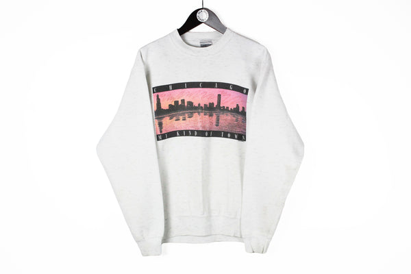 Vintage Chicago Sweatshirt Medium white 90s crewneck big logo sportswear 
