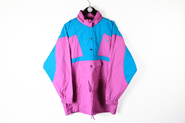 Vintage Adidas Golf Anorak Jacket Large  pink blue 90s sport snap button retro style light wear