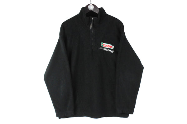 Vintage Castrol Racing Fleece 1/4 Zip Large black 90's winter retro Rally sweater