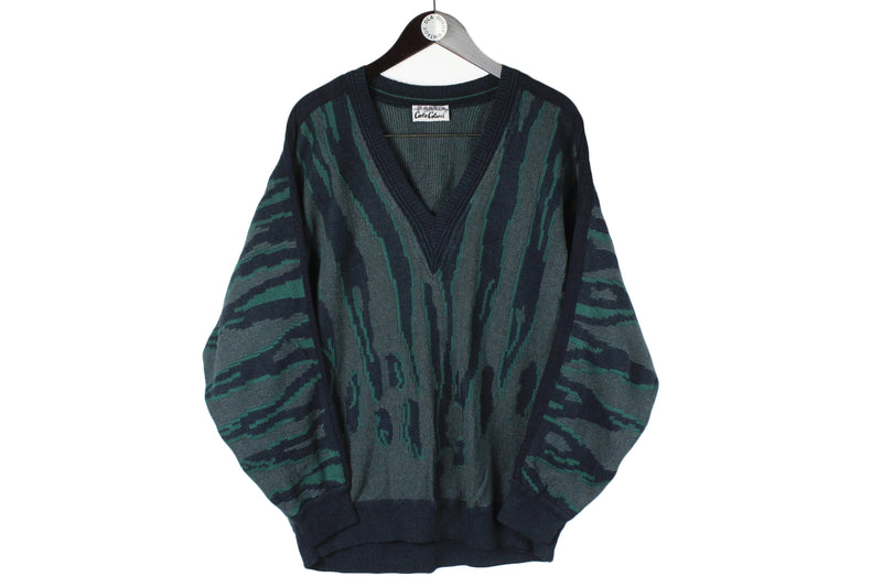 Vintage Carlo Colucci Sweater Medium  deep V-neck pullover 90s retro style made in Germany jumper