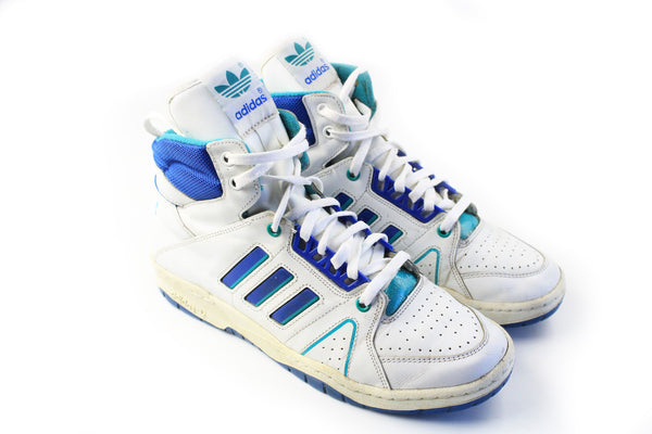Vintage Adidas High Top Sneakers Women's US 7 white blue 90s hip hop rap style 90s classic athletic trainers shoes
