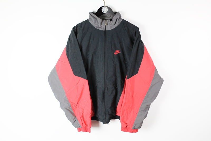 Vintage Nike Track Jacket XLarge black pink 90s sport athletic USA style windbreaker