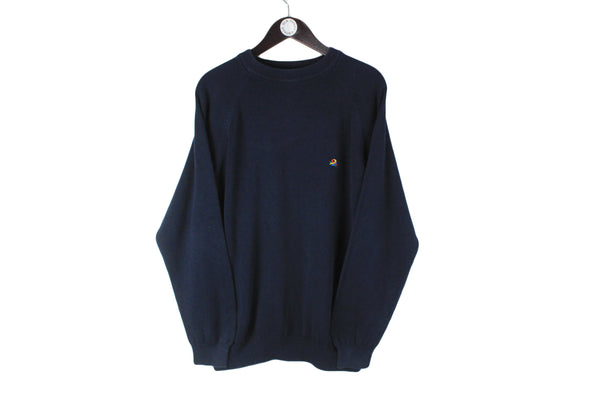 Vintage United Colors of Benetton Sweatshirt Medium minimalistic 90s small logo basic navy blue crewneck
