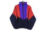 Vintage Jack Wolfskin Fleece Half Zip Small 90s navy blue multicolor retro style sweater outdoor jumper