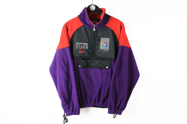 Vintage Erbacher Fleece Half Zip Medium purple 90s big logo cat retro style winter ski jumper