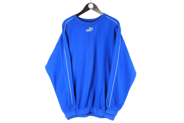 Vintage Puma Sweatshirt XLarge blue small logo 90s crerwneck sport jumper