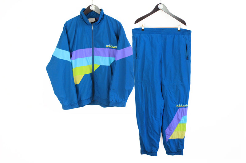 Vintage Adidas Tracksuit Large / XLarge blue multicolor 90's windbreaker