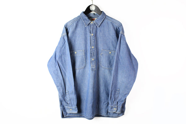 Vintage Levis Shirt XLarge blue button sweatshirt denim jean style 90s retro USA classic work wear