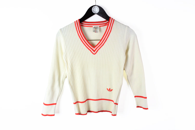 Vintage Adidas Pullover Women's D34 white red 80s classic sweater made in West Germany