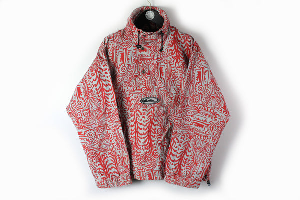 Vintage Quicksilver Anorak Jacket Medium red gray abstract pattern 90s snowboard winter gear jacket