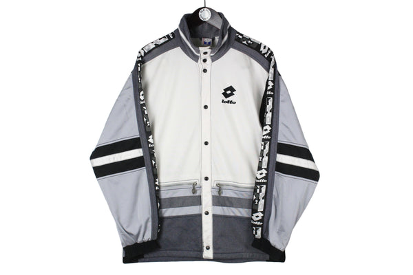 Vintage Lotto Track Jacket Medium white gray small logo 90s retro style athletic Italian sport wear