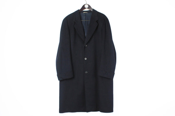 Vintage Lanvin Coat XLarge size men's classic navy blue winter basoc button up wool 90's street style wool luxury