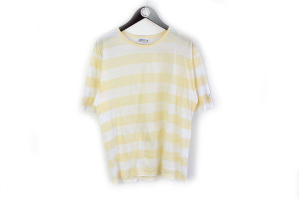Vintage Yves Saint Laurent T-Shirt Medium yellow white striped pattern 90's tee