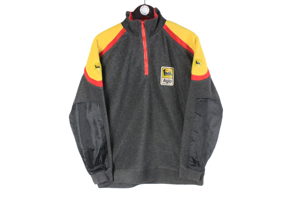 Vintage Agip Fleece 1/4 Zip Small racing big logo gray 90s retro sport style jumper Formula 1 racing sweater