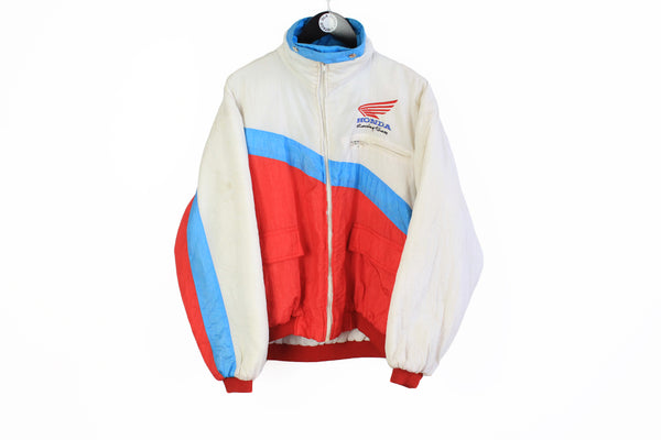 Vintage Honda Racing Team Jacket Medium / Large 80s multicolor white blue red racer motor sport jacket