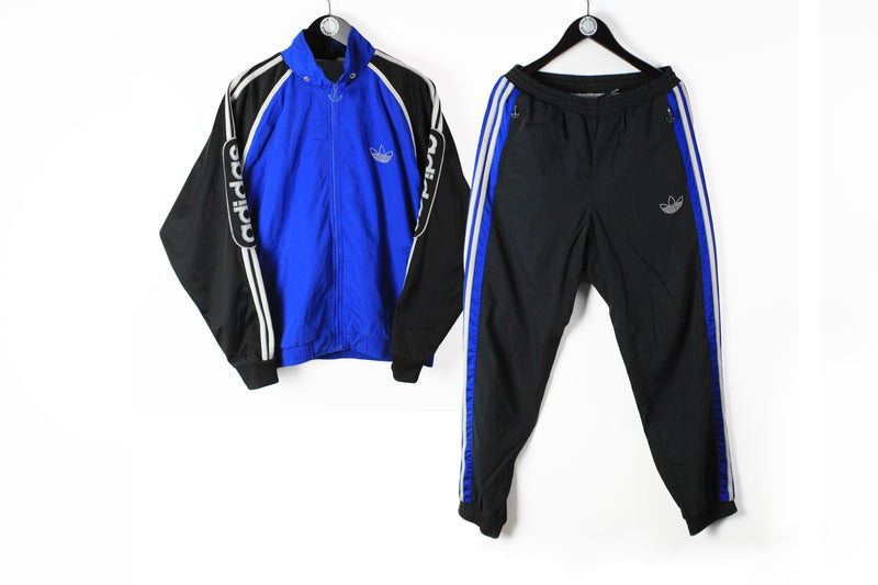 Vintage Adidas Tracksuit Medium / Large blue black big logo 90s sport suit