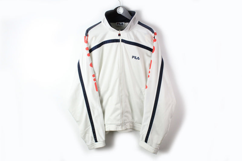 Vintage Fila Track Jacket XLarge white big logo windbreaker full zip 90s sport style 
