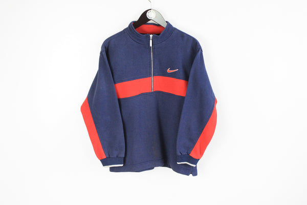 Vintage Nike Sweatshirt Half Zip Women's Medium blue red 90's retro style jumper oversiz