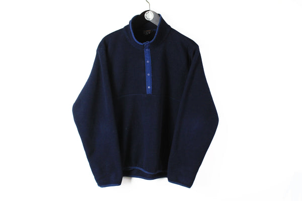 Vintage L.L.Bean Fleece Snap Buttons Medium navy blue 90s sport style winter ski sweater