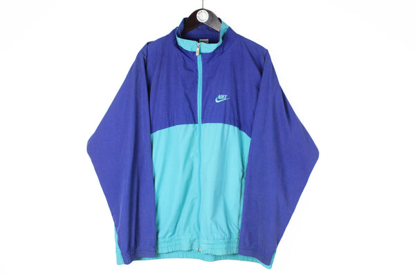 Vintage Nike Track Jacket XLarge size full zip blue bright sport athletic wear 90's style retro training