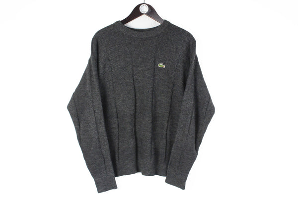 Vintage Lacoste Sweater Large size gray crewneck knitted wear knit pullover 90's style wear
