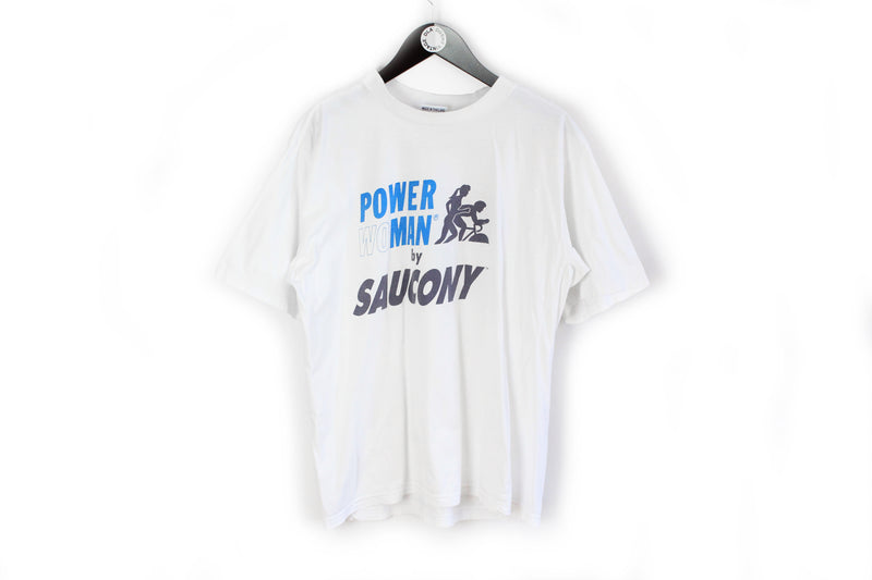 Vintage Saucony T-Shirt Medium / Large white 90's sport power woman man tee cotton