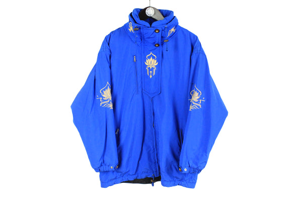 vintage BOGNER blue women's Jacket Size 38 authentic retro pattern aztek ski big logo hipster multipocket lace 90s 80s winter autumn spring