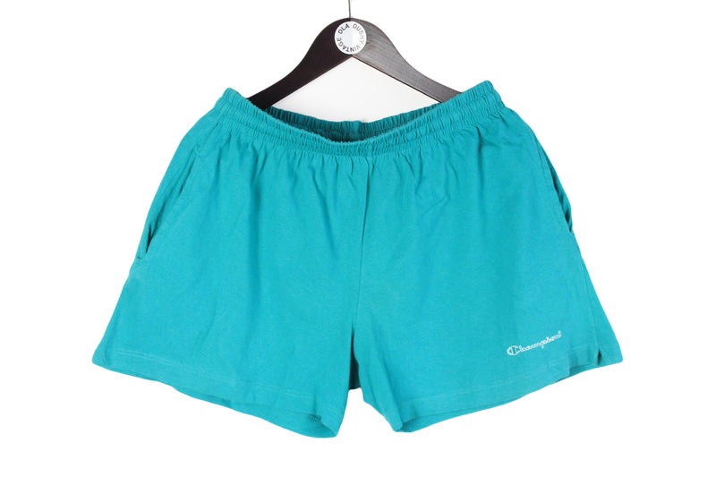 Vintage Champion Shorts Large / XLarge green small logo cotton 90s USA sport shorts
