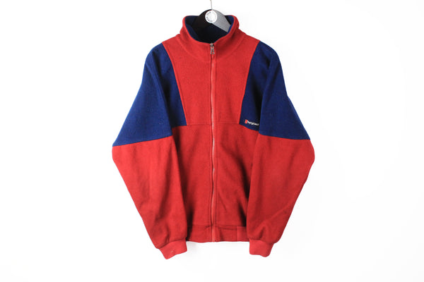 Vintage Berghaus Fleece Full Zip Large red blue 90s small logo made in Great Britain retro style outdoor ski sweater PolarLite