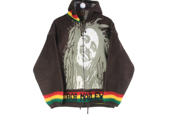 Vintage Bob Marley Hoodie Full Zip Medium gray big logo sweater music rasta 90s full zip jumper