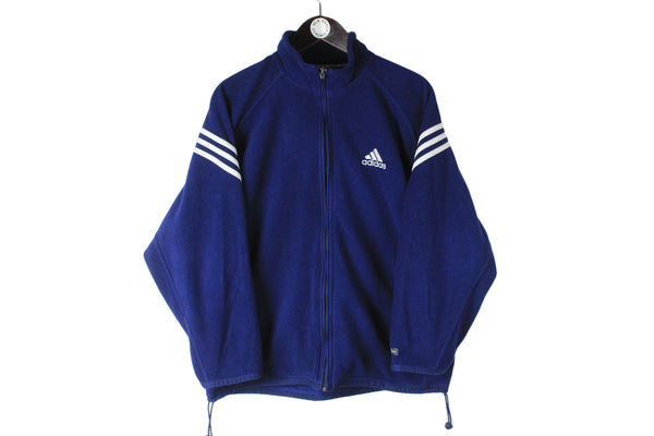 Vintage Adidas Fleece Full Zip Small navy blue 90's winter sport sweater