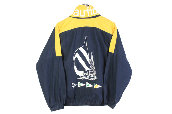 vintage NAUTICA men's jacket SIZE S authentic big logo yellow navy blue raincoat hood hip hop style outfit 90s 80s rare retro old school