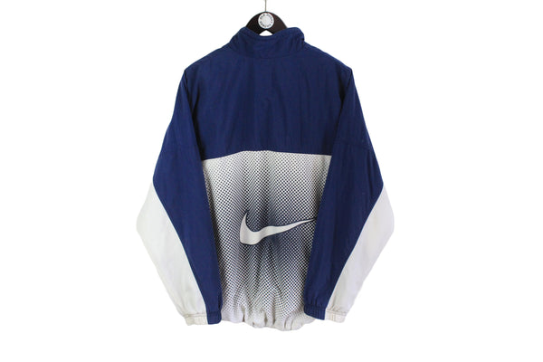 Vintage Nike Track Jacket Medium / Large blue white big logo swoosh 90s retro style windbreaker