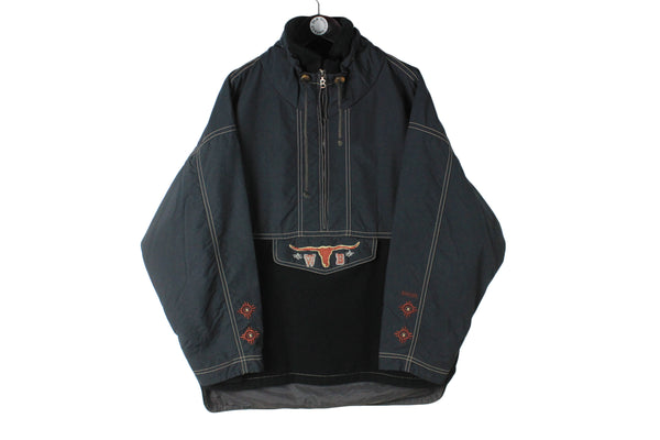 Vintage Bogner Goan Thylmann Anorak Jacket Large black ski 90's half zip Germany style retro rare Bull coat