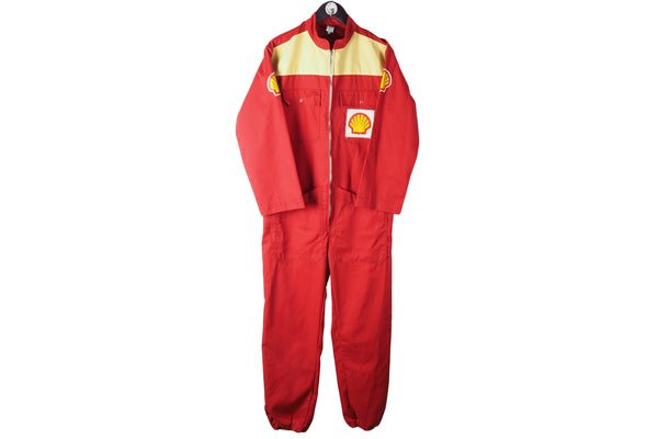 Vintage Shell Racing Suit Coveralls Small red yellow big logo 90's karting formula 1 work style suit racing overalls