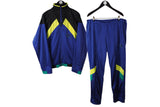 Vintage Puma Tracksuit XLarge blue yellow 90's  full zip windbreaker retro style polyester jacket and pants