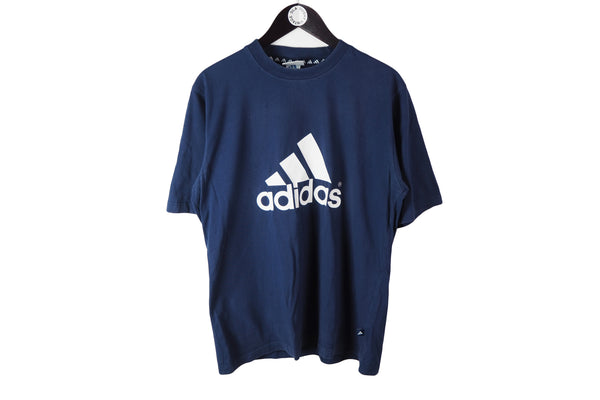 Vintage Adidas T-Shirt Large big logo navy blue deadstock 90's retro style performance tee