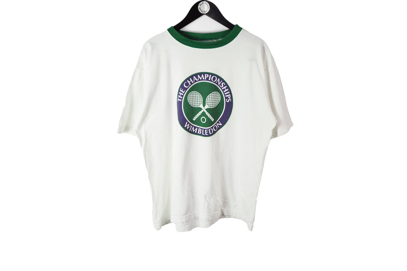 Vintage Wimbledon T-Shirt XLarge white green purple the championships 90s cotton tennis tournament tee