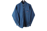 Vintage Polo Sport Ralph Lauren Shirt Large blue denim jean oxford button up shirt 90s hip hop