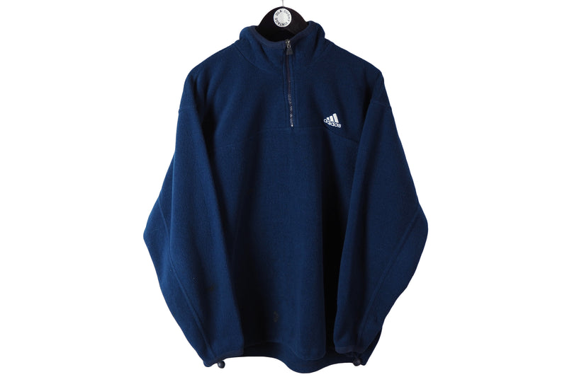 Vintage Adidas Fleece 1/4 Zip Large blue 90s winter sweater ski jumper