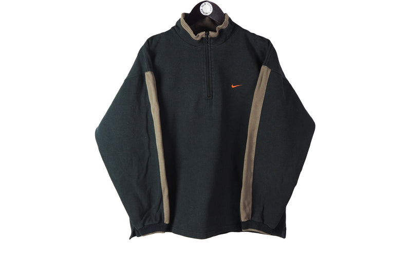 Vintage Nike Sweatshirt 1/4 Zip Large black small swoosh logo 90s sport crewneck