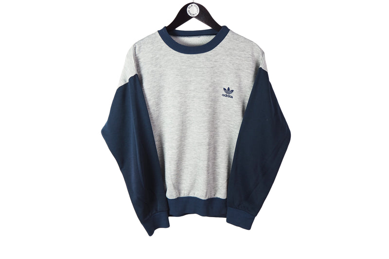 Vintage Adidas Sweatshirt Small gray blue small logo 90's crewneck sport jumper