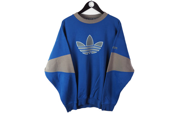 Vintage Adidas Sweatshirt XLarge blue gray big logo 90's crewneck sport jumper