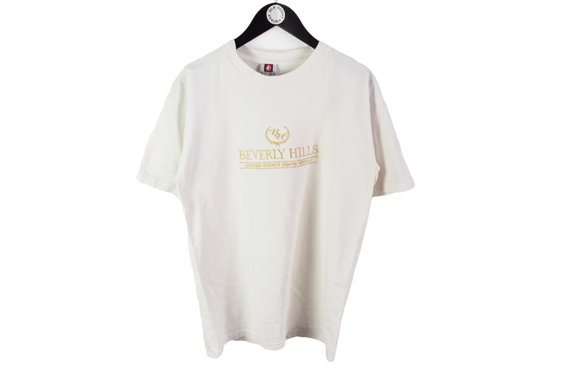 Vintage Beverly Hills T-Shirt Large white embroidery gold logo 90's cotton tee
