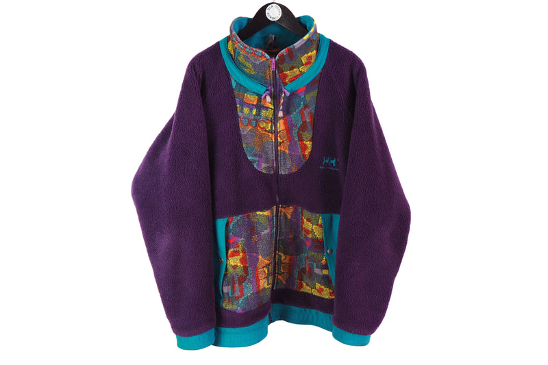 Vintage Helly Hansen Fleece Full Zip XLarge purple multicolor 90's ski style retro sweater 